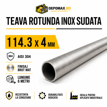 Teava rotunda inox sudata AISI 304, 114.3 x 4 mm, 6 metri